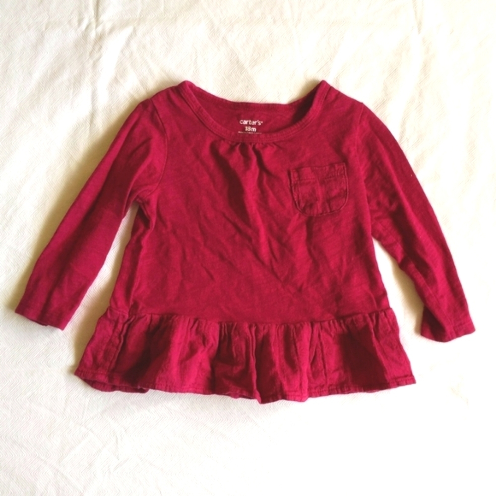 carter's magenta peplum long sleeve top 18 months baby girl